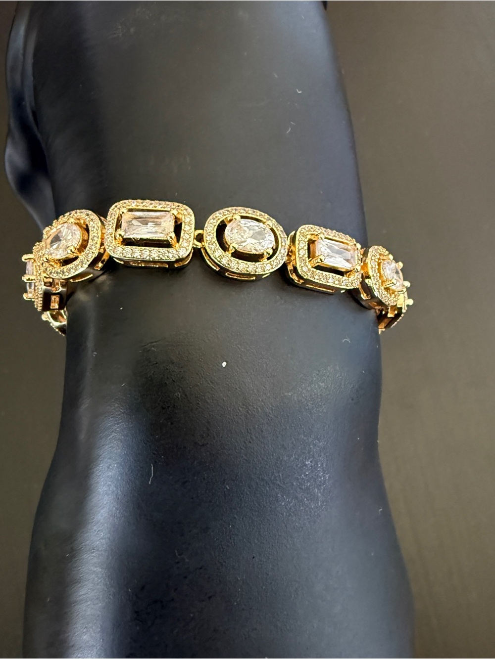Gold Filled Halo Link Bracelet 7.5” AAA CZ Clear Stones